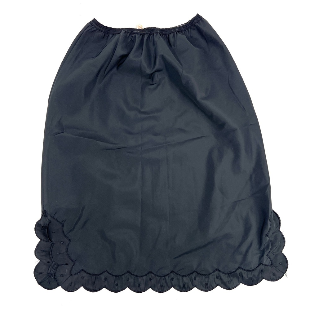 Vintage 50s Barbizon Petti Cha-Cha Tafreddo Cold Rayon Black Half Slip Scalloped